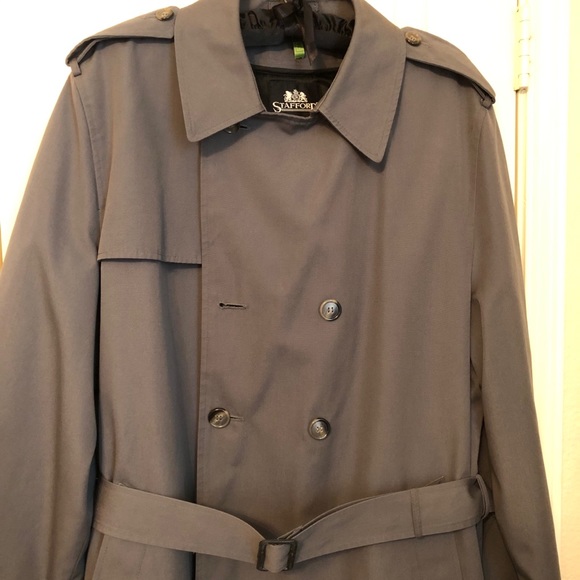 Stafford Men’s Trench Coat, Gray, 44 Long